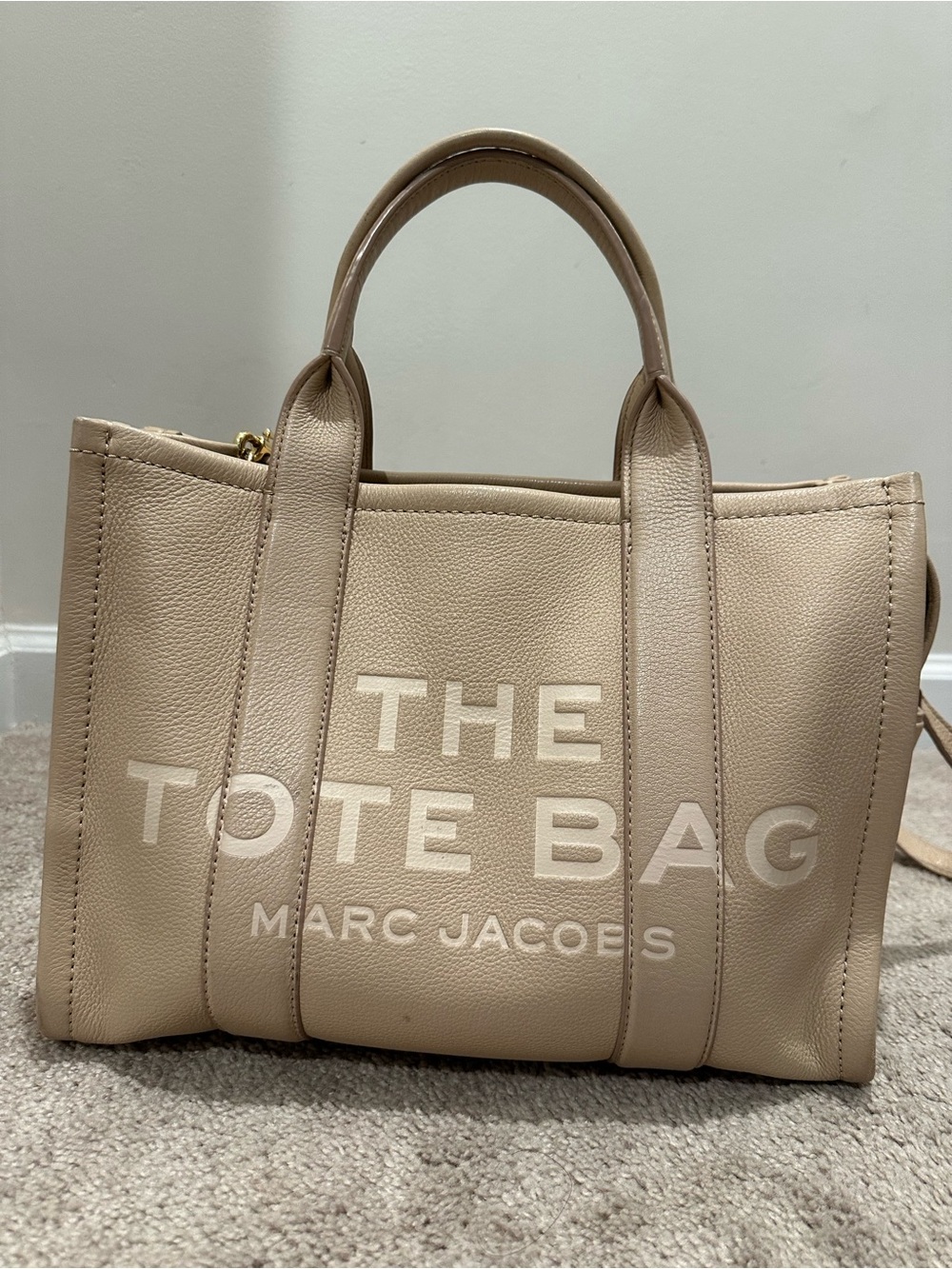 Marc Jacobs Beige Pebbled Leather Tote Bag